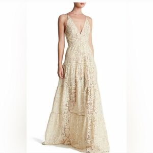 NWT Dress the Population X Lulu's Melina lace gold embroidery gown